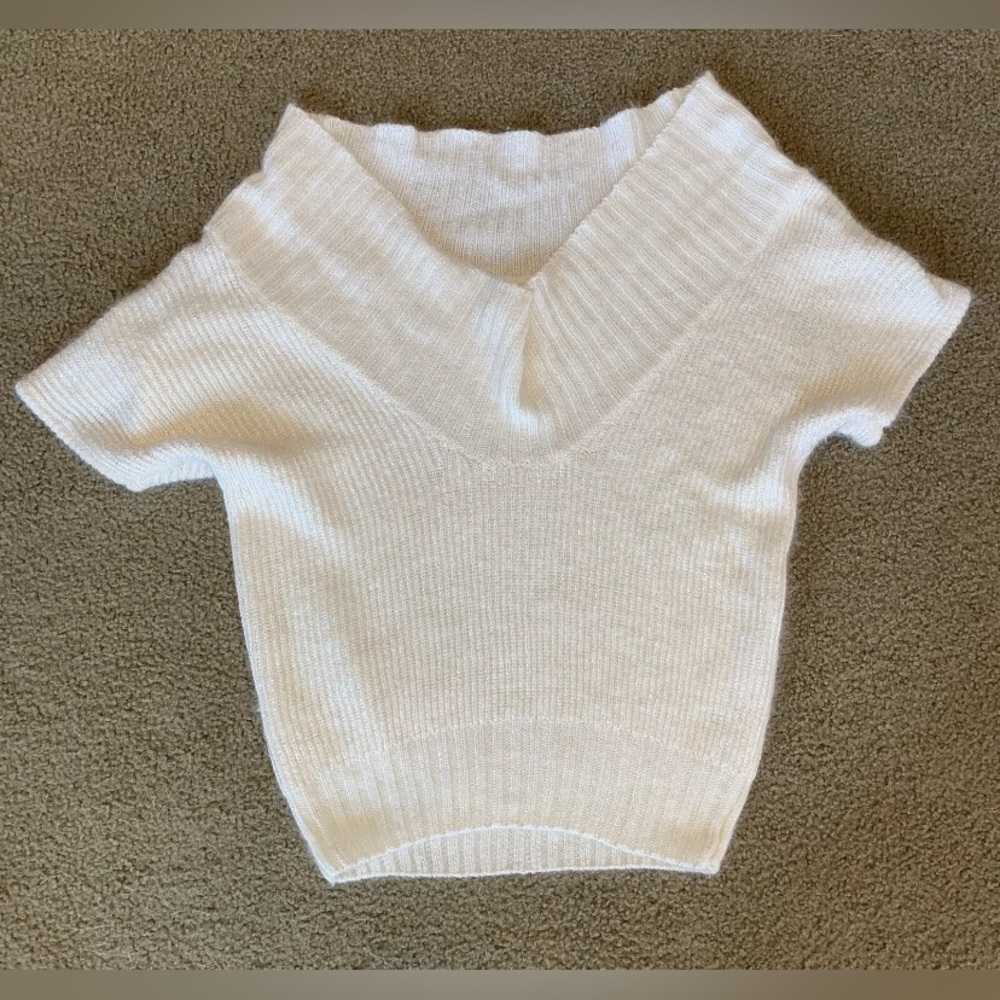 Angora Rabbit Fur Ivory Scoop Neck Lambswool Knit Sweater M